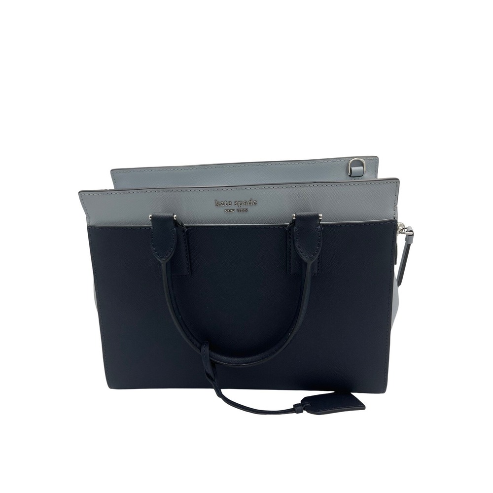 Kate Spade New York Blue Saffiano Leather Satchel Handbag Two Tone Triple Pocket